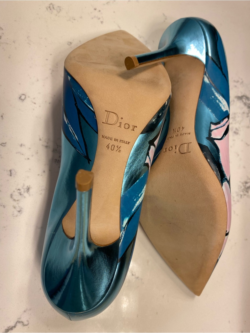 Dior Blue & Pink Metallic Leather Pointed-Toe Stiletto Pumps Size 40.5 - Picture 9 of 9